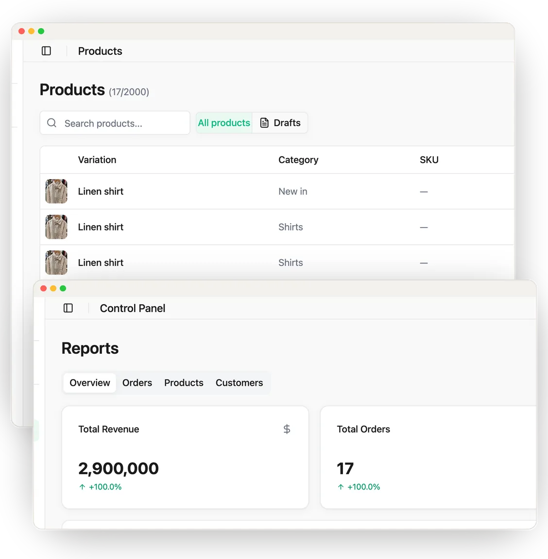 Products, staff and reports